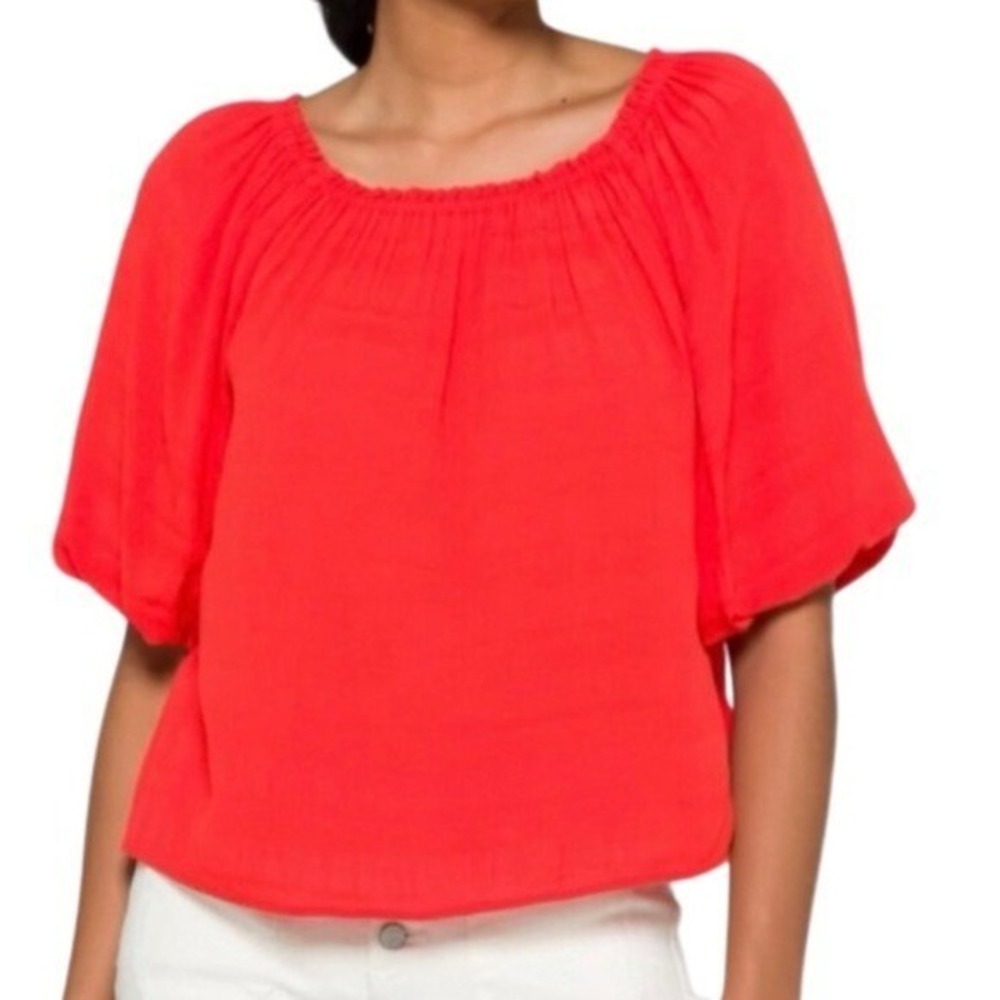 Sanctuary‎ Womens Red Textured Rayon Puff Sleeve Peasant Blouse Top Size Medium